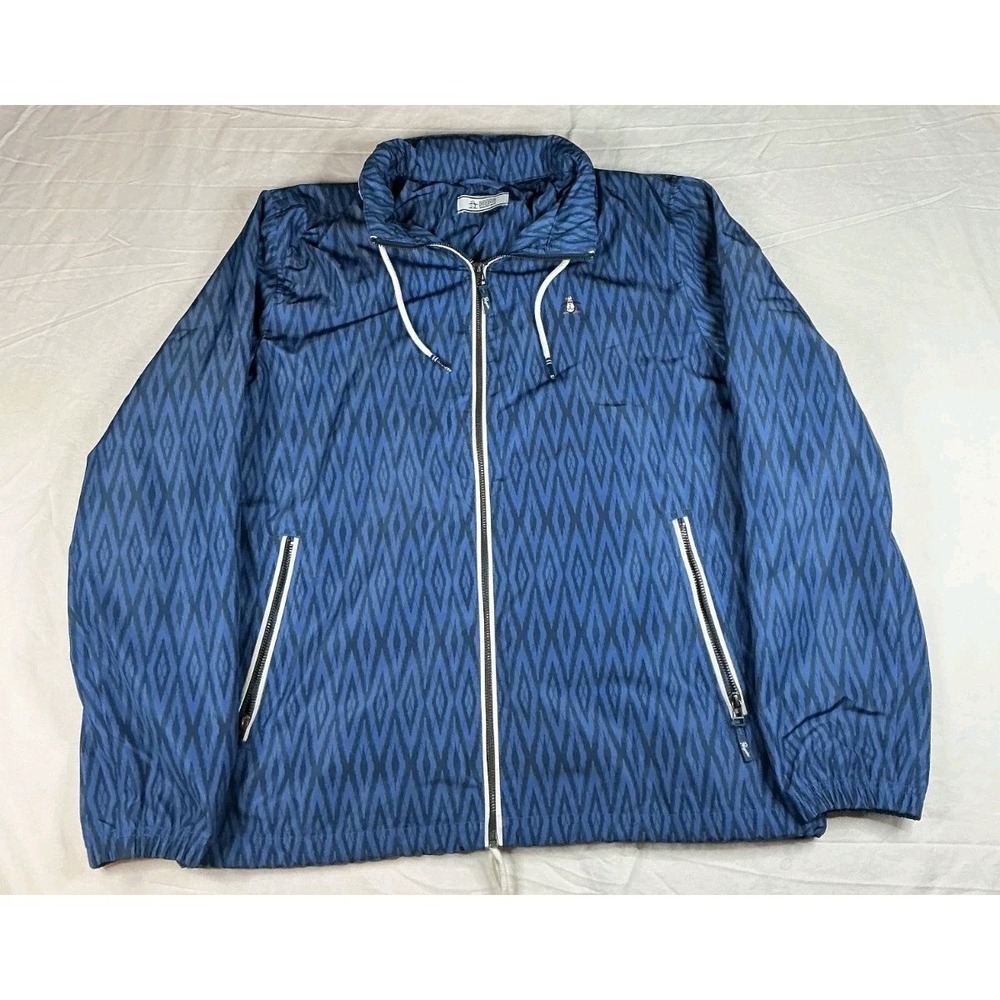 Original Penguin Men's Blue Ikat Diamond Windbreaker Jacket - Size Medium